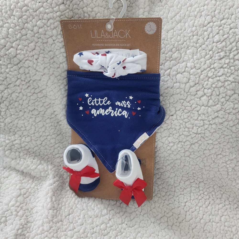 Blue and White Baby Bandana and Sock Set